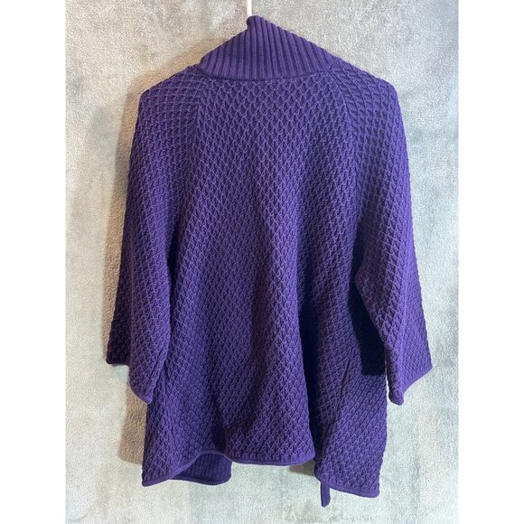 Talbots Women's Medium Button Cardigan Sweater Royal Purple Chunky Knit Cotton - Picture 5 of 5